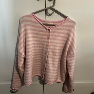 Together Pink and Cream Striped Button-Front Cardigan
